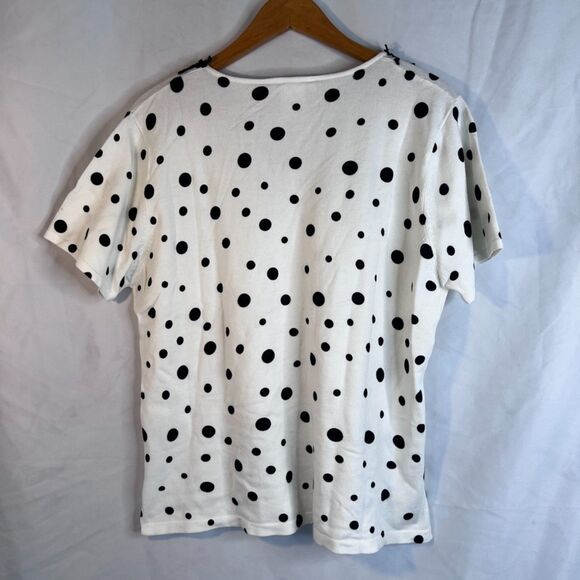 Betas Choie Polka Dot Embroidered Neckline Short Sleeve Sweater White Size XL - Picture 2 of 8